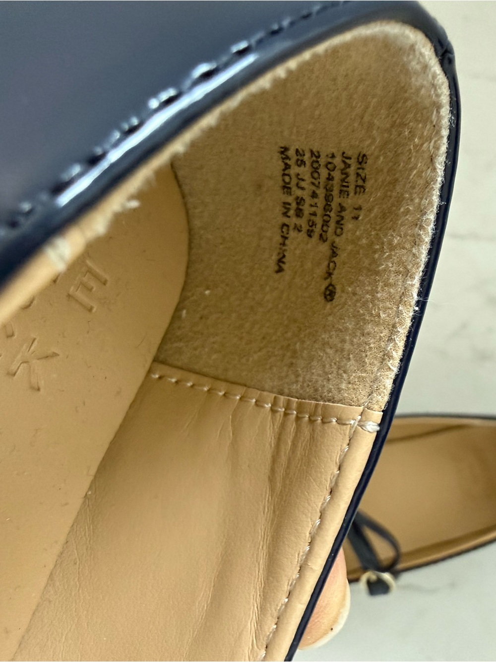 Janie and Jack Girls Navy and Tan Leather Ballet Flats size 11T - Picture 3 of 4